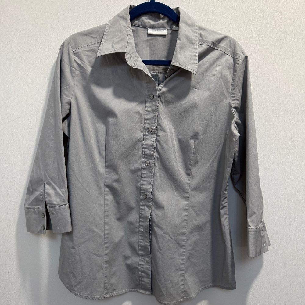 Stylish Gray Button Blouse, New York & Company